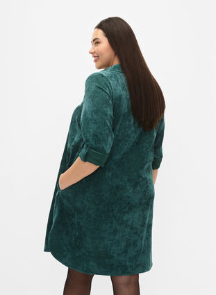 Velvet dress with 3/4-length sleeves and buttons, Deep Teal, Model image number 1