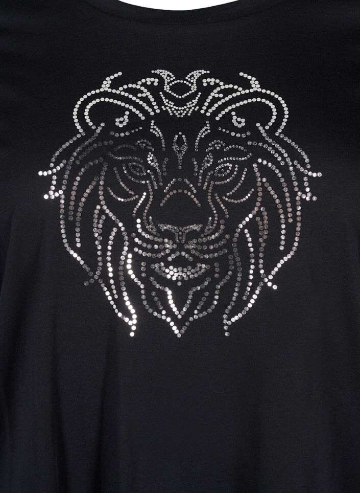 Cotton T-shirt with print, Black w. Silverlion, Packshot image number 2