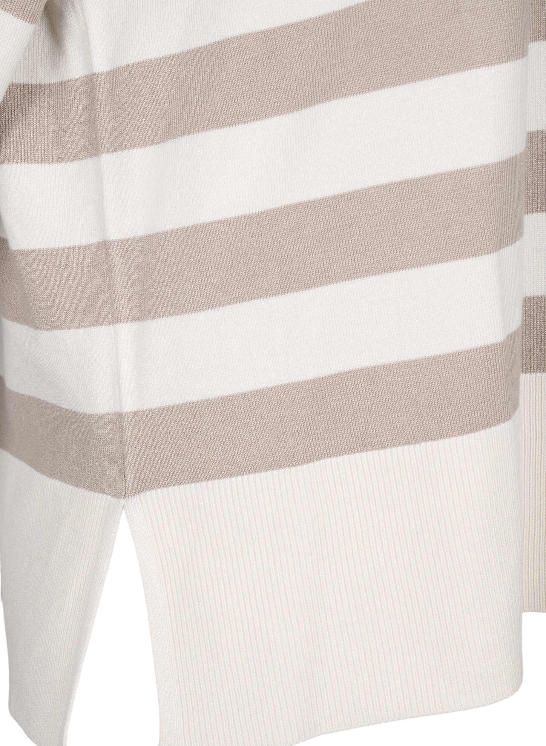 Zizzifashion Striped viscose pullover with 3/4 sleeves, Birch/Simply Taupe, Packshot image number 3