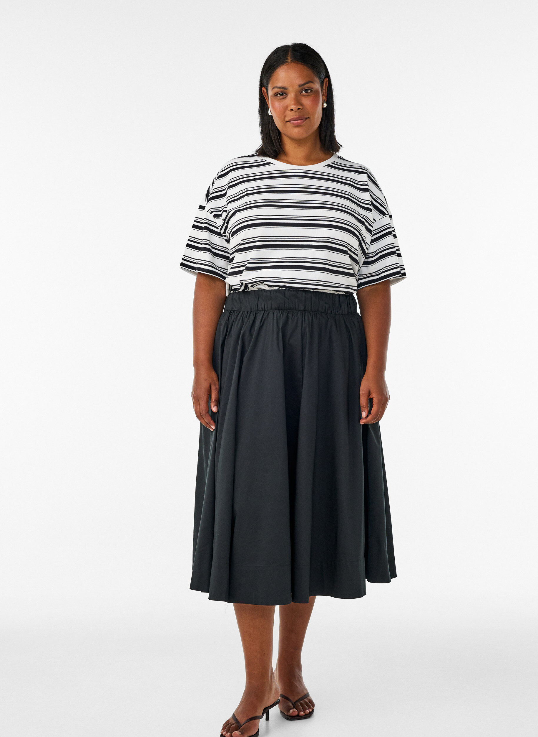 ZizzifashionWide A-line midi skirt, Black, Model image number 1