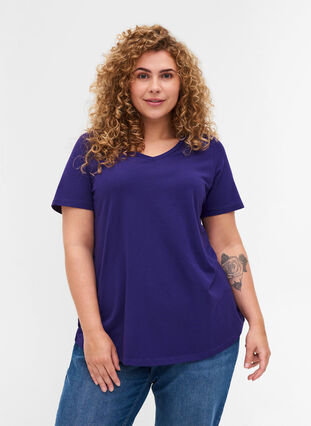 Basic t-shirt with v-neck, Parachute Purple, Model image number 0
