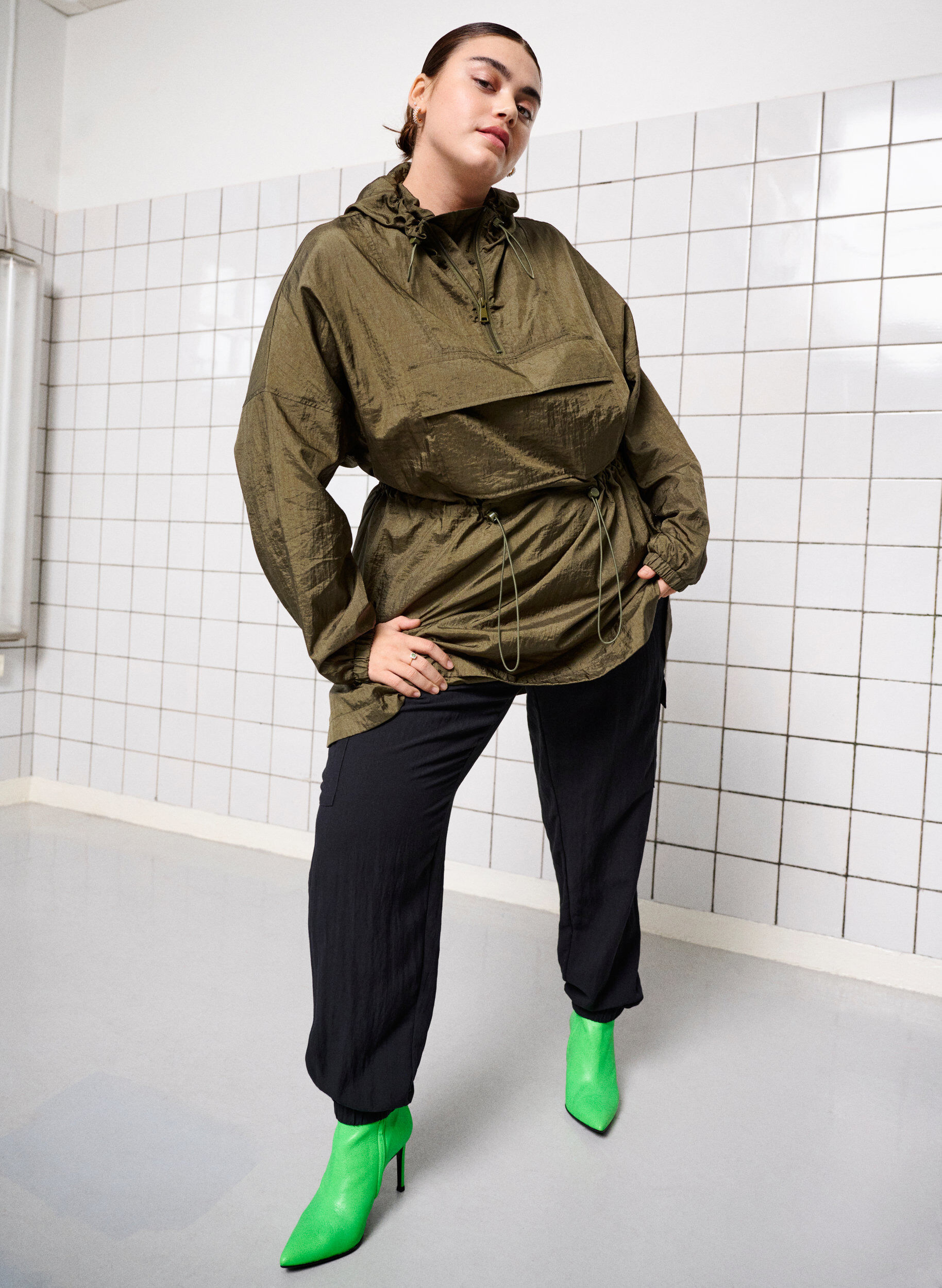 Zizzifashion Long anorak with hood and pocket, Grape Leaf, Image image number 0