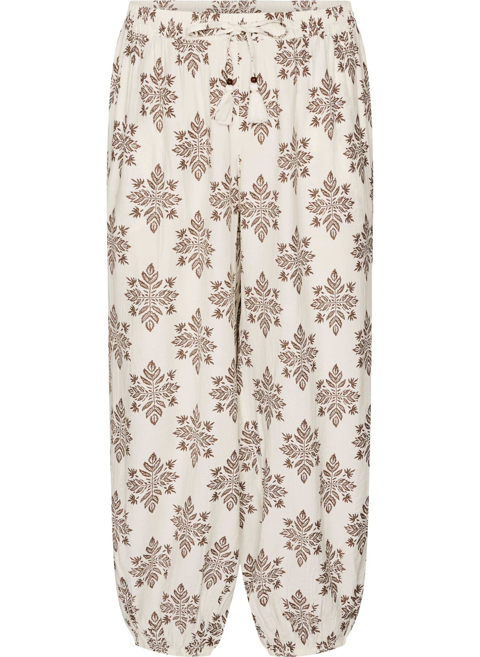 Zizzifashion Patterned balloon trousers with a high waist, Vanilla, Packshot image number 0