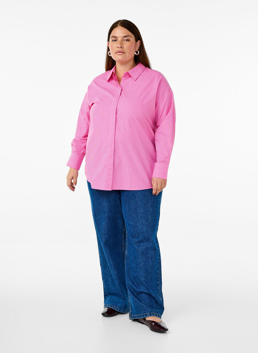 Loose long-sleeved shirt with stripes, Pink, Model image number 1