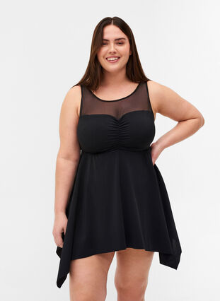 Tankini with a skirt and soft padding, Black, Model image number 0