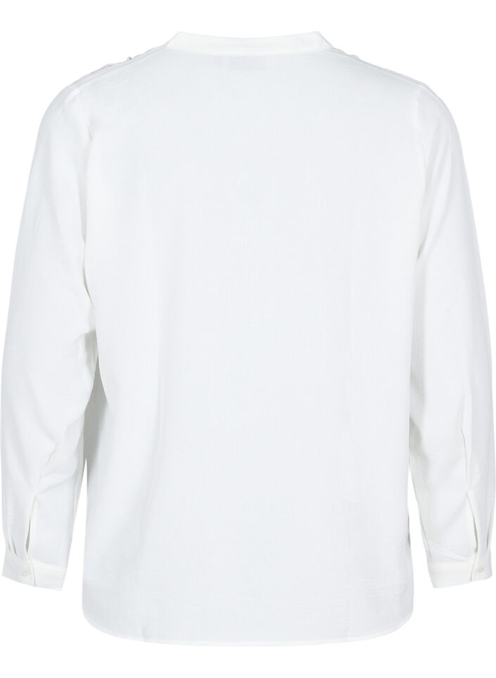 Long-sleeved shirt blouse with V-neck, Bright White, Packshot image number 1