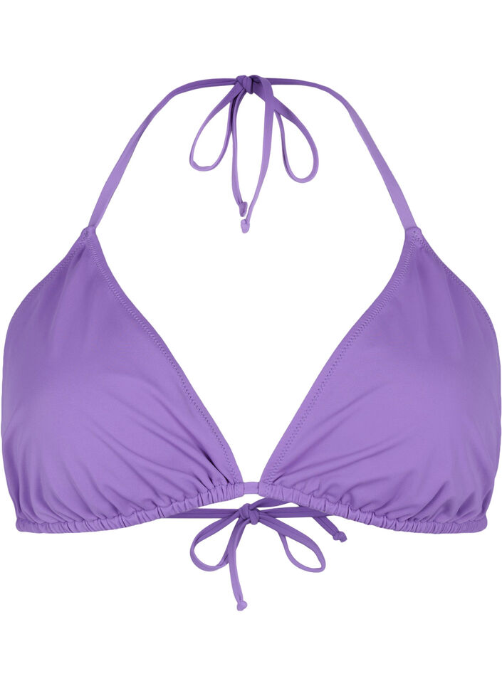 Solid color triangle bikini top, Purple, Packshot image number 0