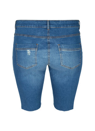 Denim shorts with pockets and a raw-cut hem, Blue denim, Packshot image number 1