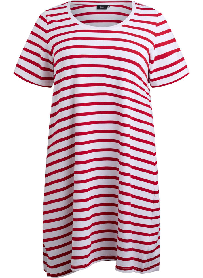 Striped jersey dress with short sleeves, Red, Packshot image number 0
