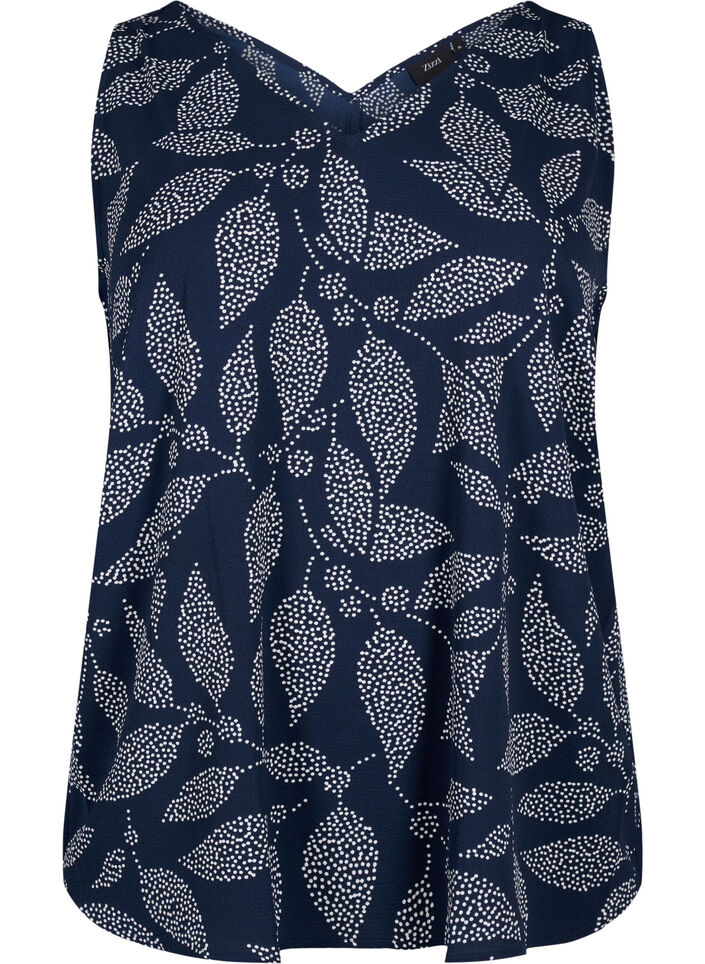 Printed top with V-neck, Navy B. w. Dot Leaf, Packshot image number 0