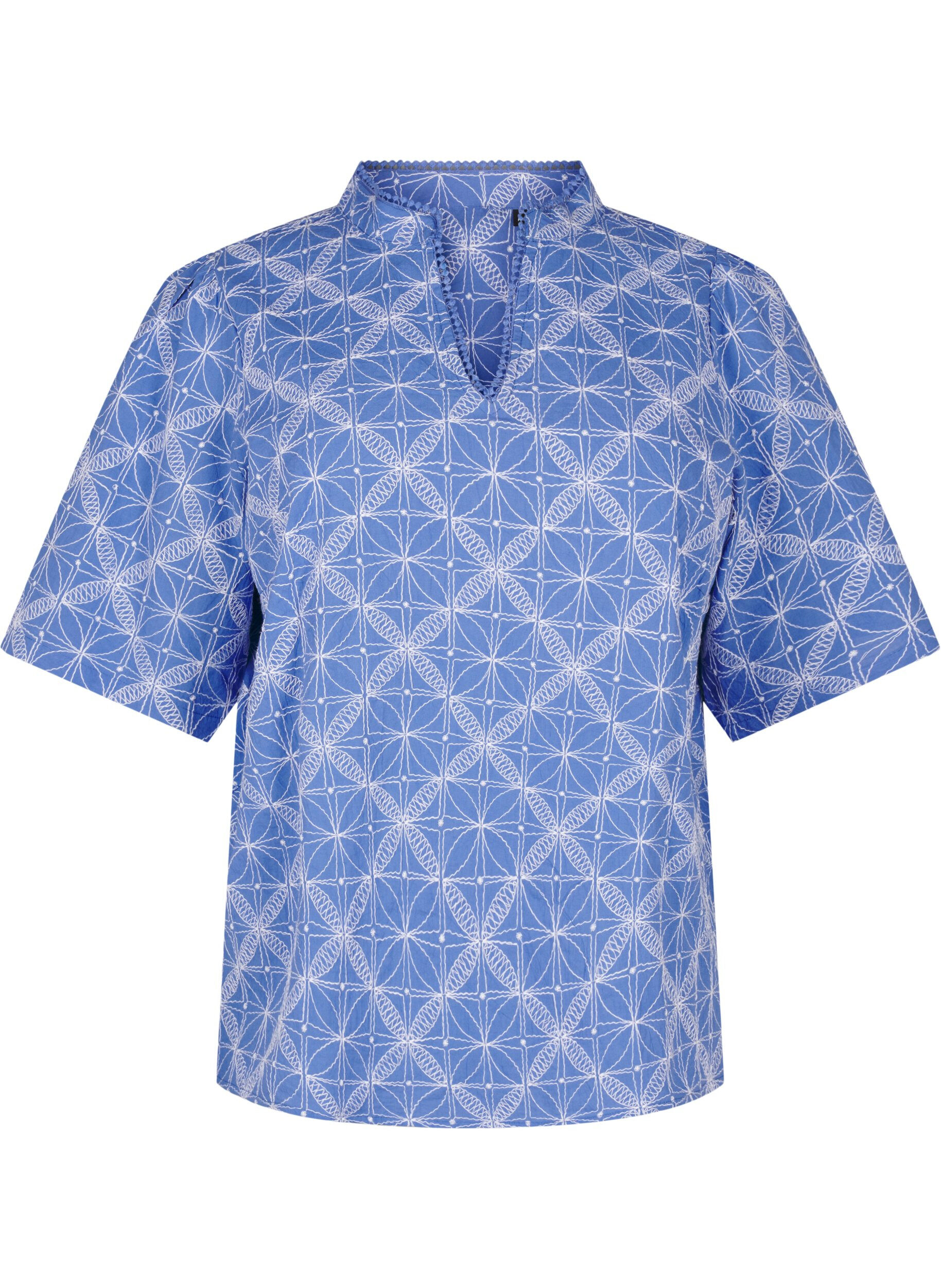 Zizzifashion Blouse with short sleeves and embroidered pattern, Blue, Packshot image number 0