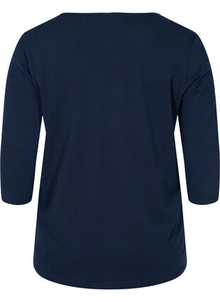 Solid-coloured cotton t-shirt with 3/4-length sleeves, Navy Blazer, Packshot image number 1