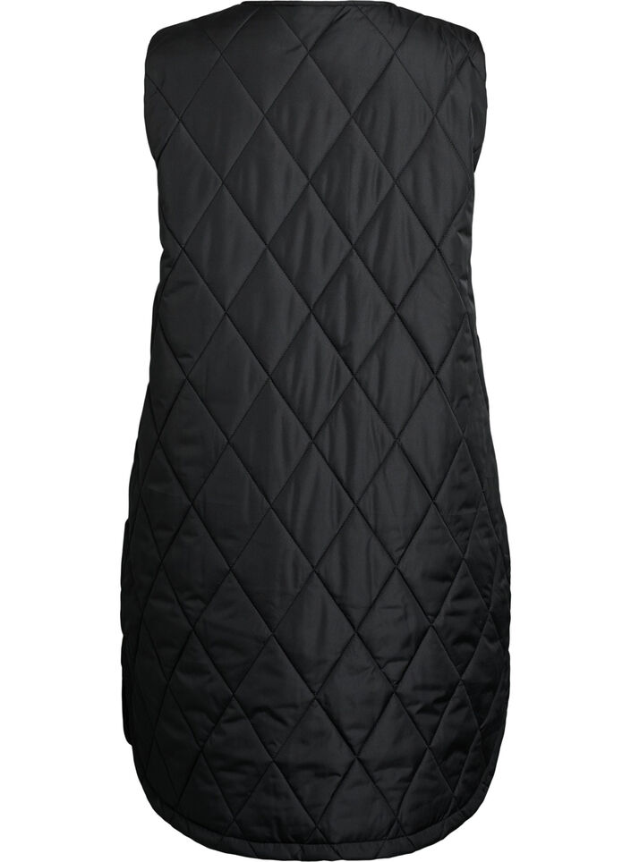 Long quilted gilet with press studs, Black, Packshot image number 1