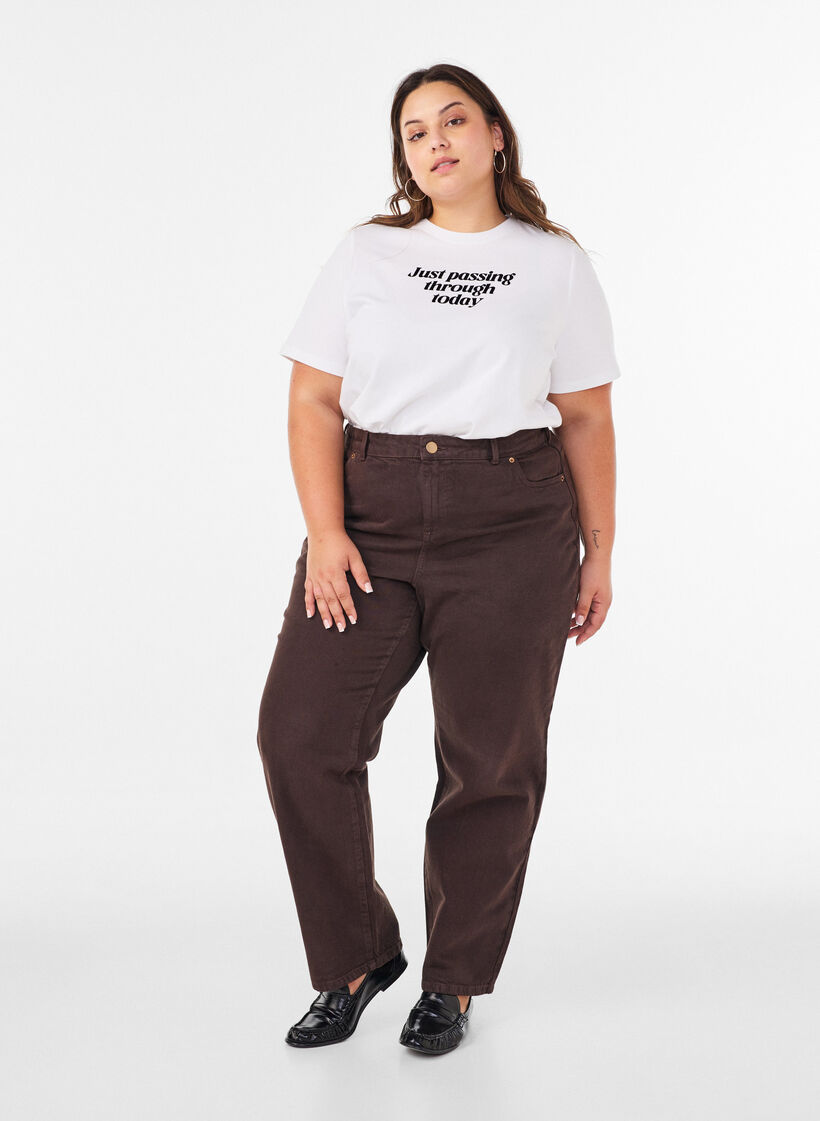 Cotton T-shirt with text print, White, Model image number 1