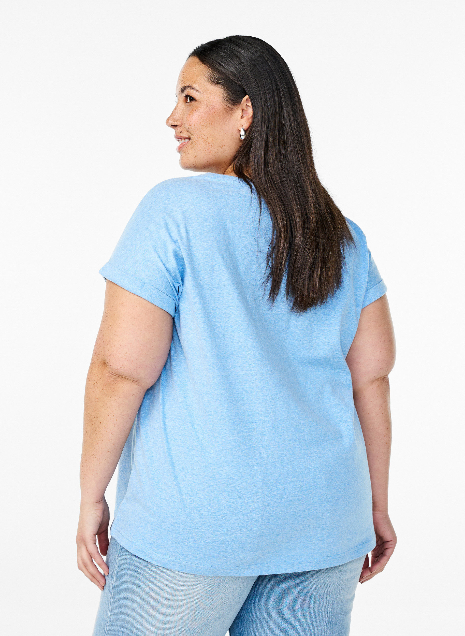 Zizzifashion Melange T-shirt with short sleeves, Light Blue, Model image number 2