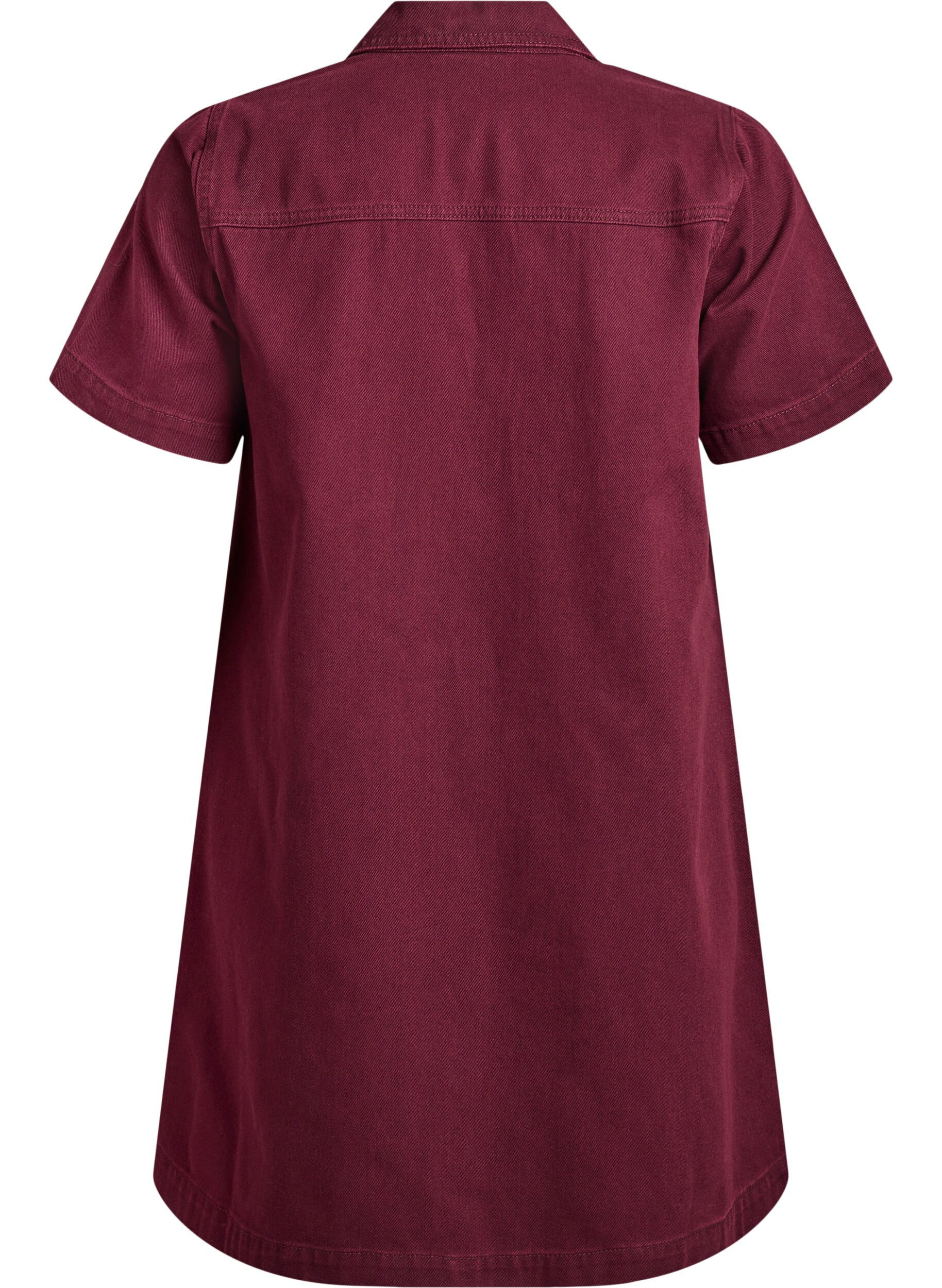 Zizzifashion Short denim dress with collar and V-neck, Red, Packshot image number 1