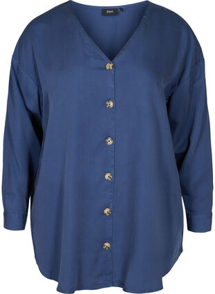 V-neck lyocell shirt, Dark Denim, Packshot image number 0
