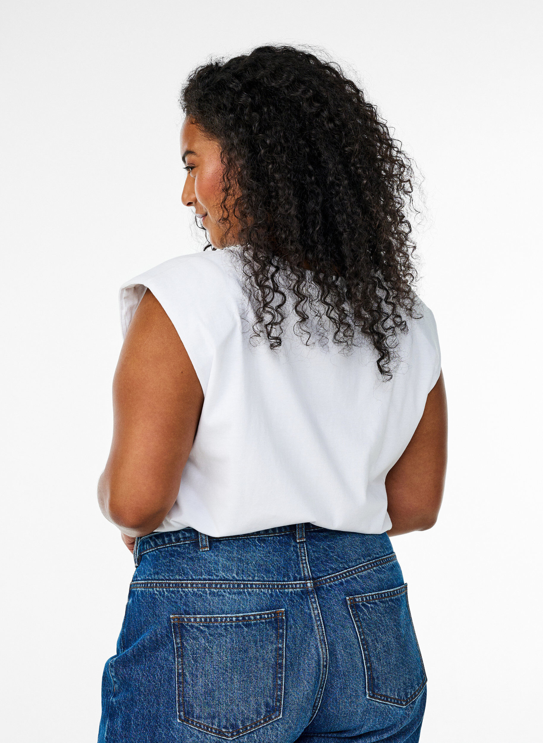 Zizzifashion Sleeveless jersey blouse with shoulder pads, White, Model image number 2