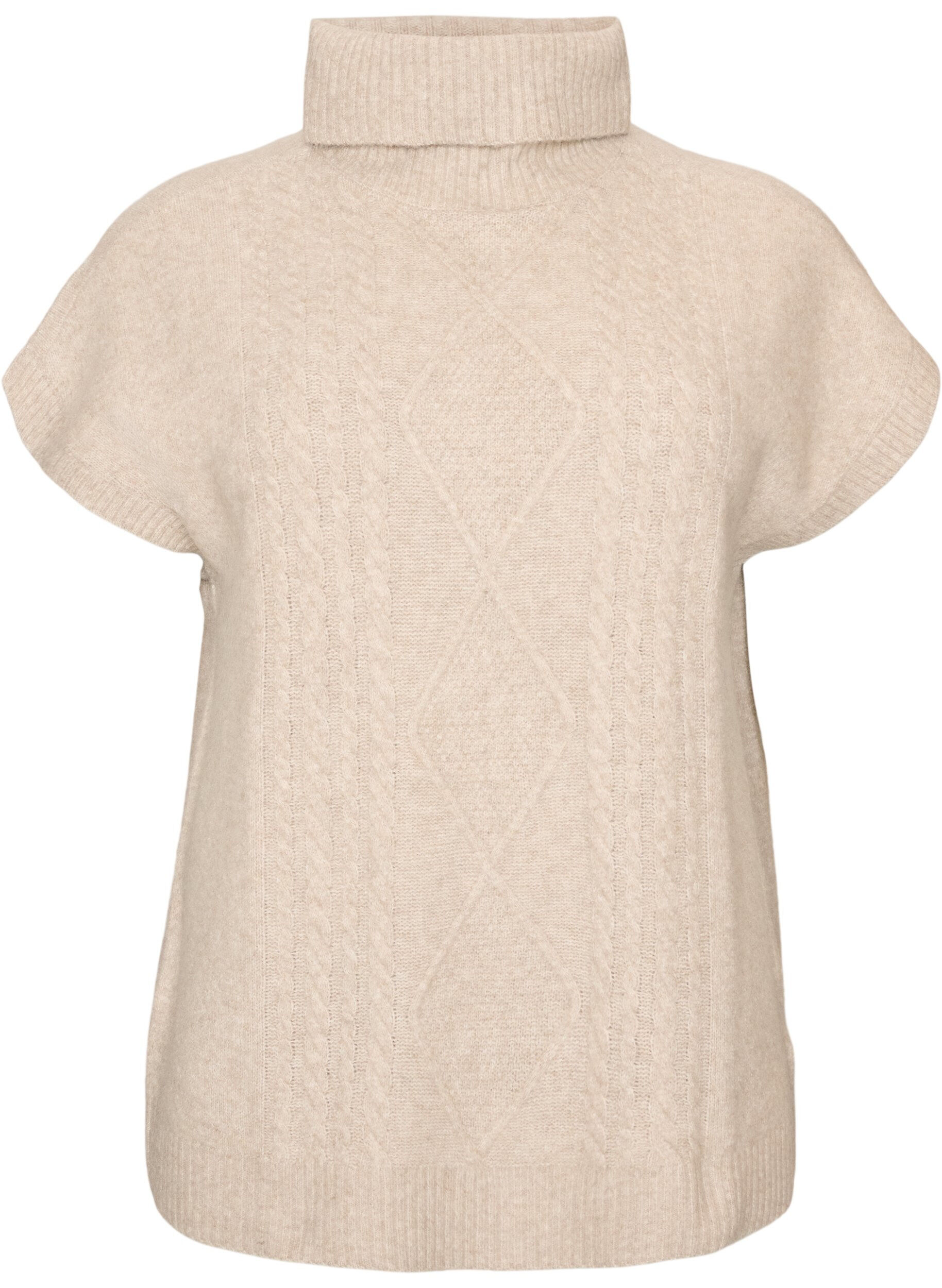 ZizzifashionKnitted vest with turtleneck and cable knit, Beige, Packshot image number 0