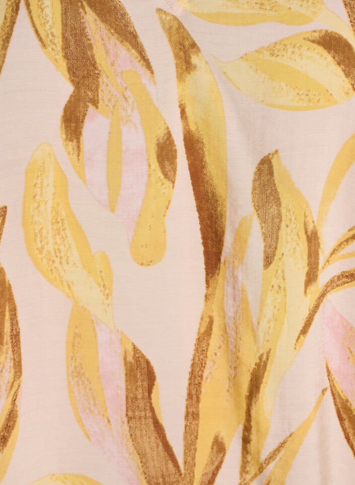 Viscose blouse with leaf print and ruffle details, Yellow, Packshot image number 2
