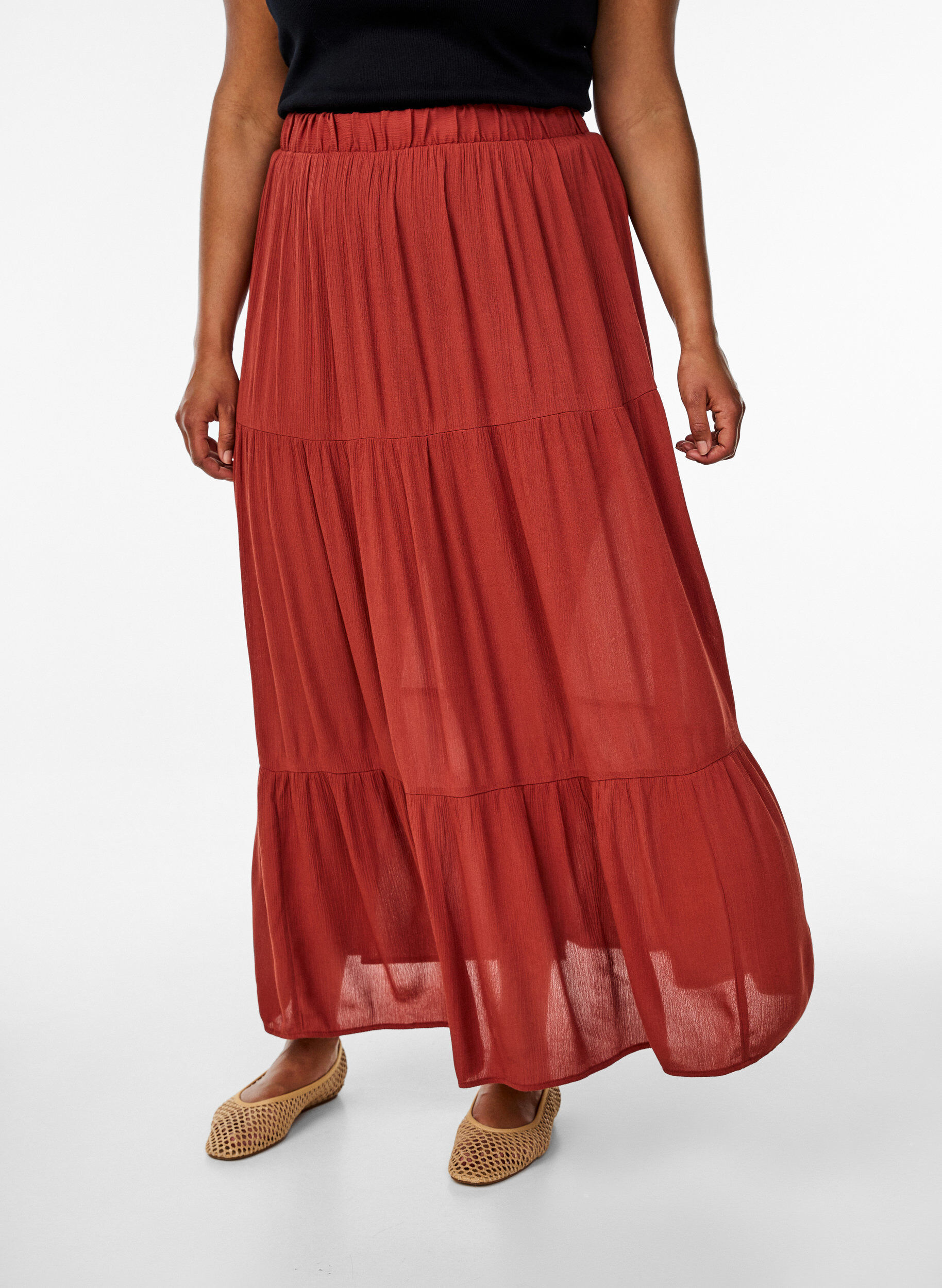 Zizzifashion Long skirt with elasticated waist, Red, Model image number 2