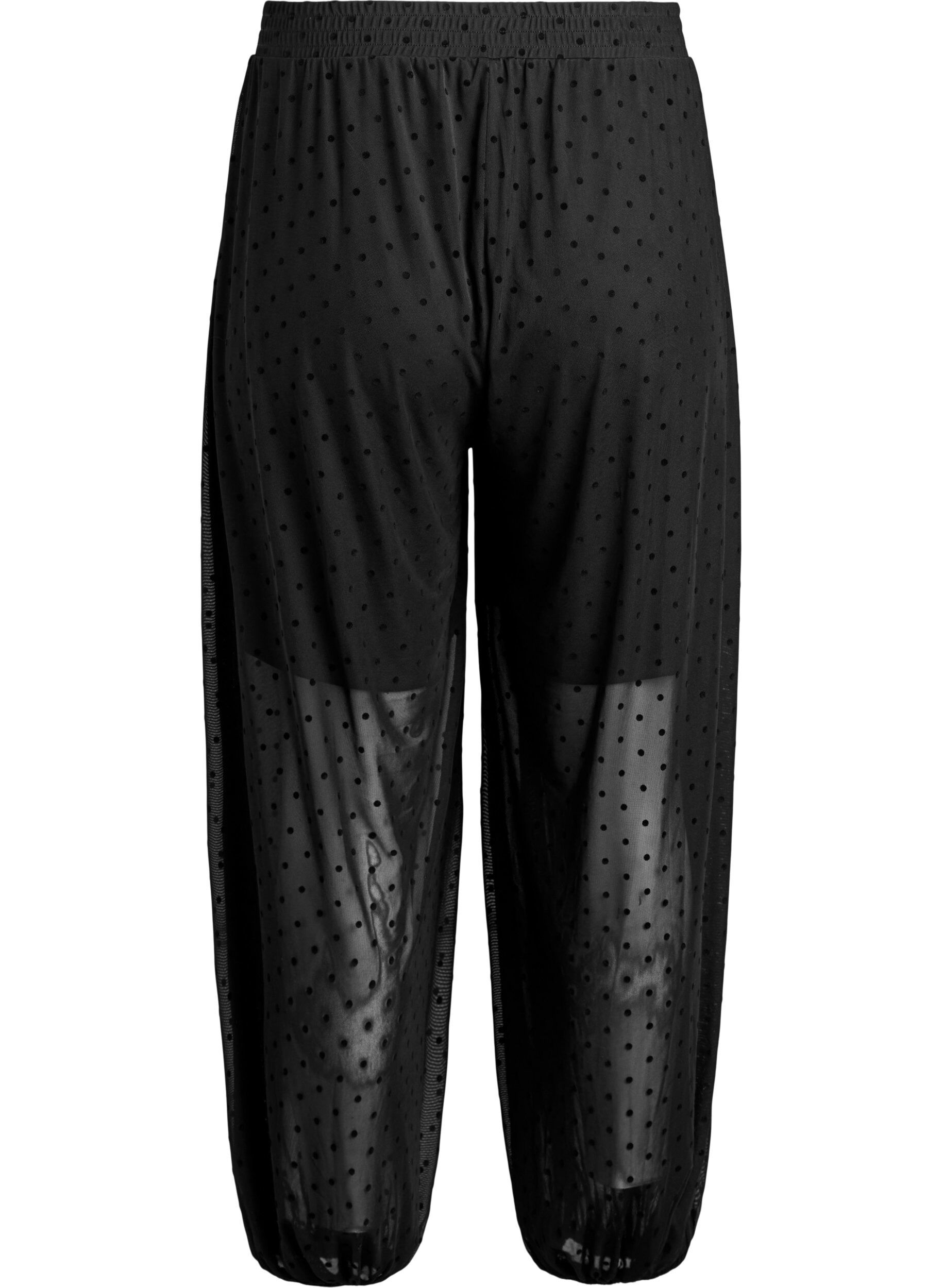 Zizzifashion Mesh balloon trousers with polka dots, Black, Packshot image number 1