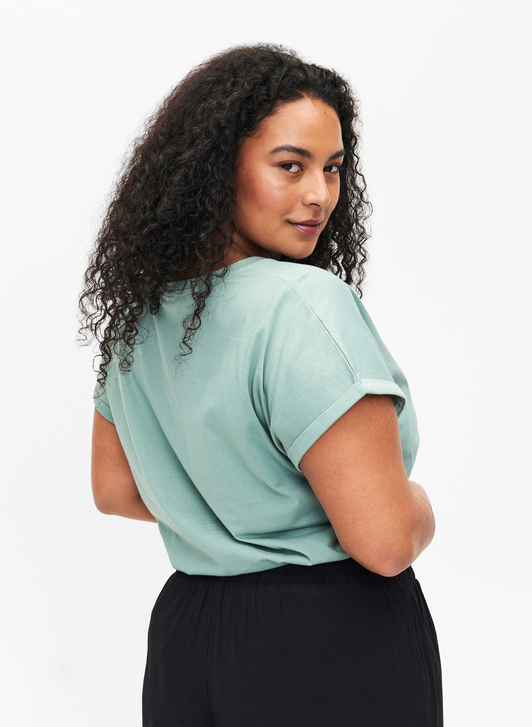 Zizzifashion Organic cotton T-shirt with gold print, Ch.Green Gold Flower, Model image number 1