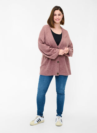 Knit cardigan with button fastening, Rose Taupe Mel., Model image number 2