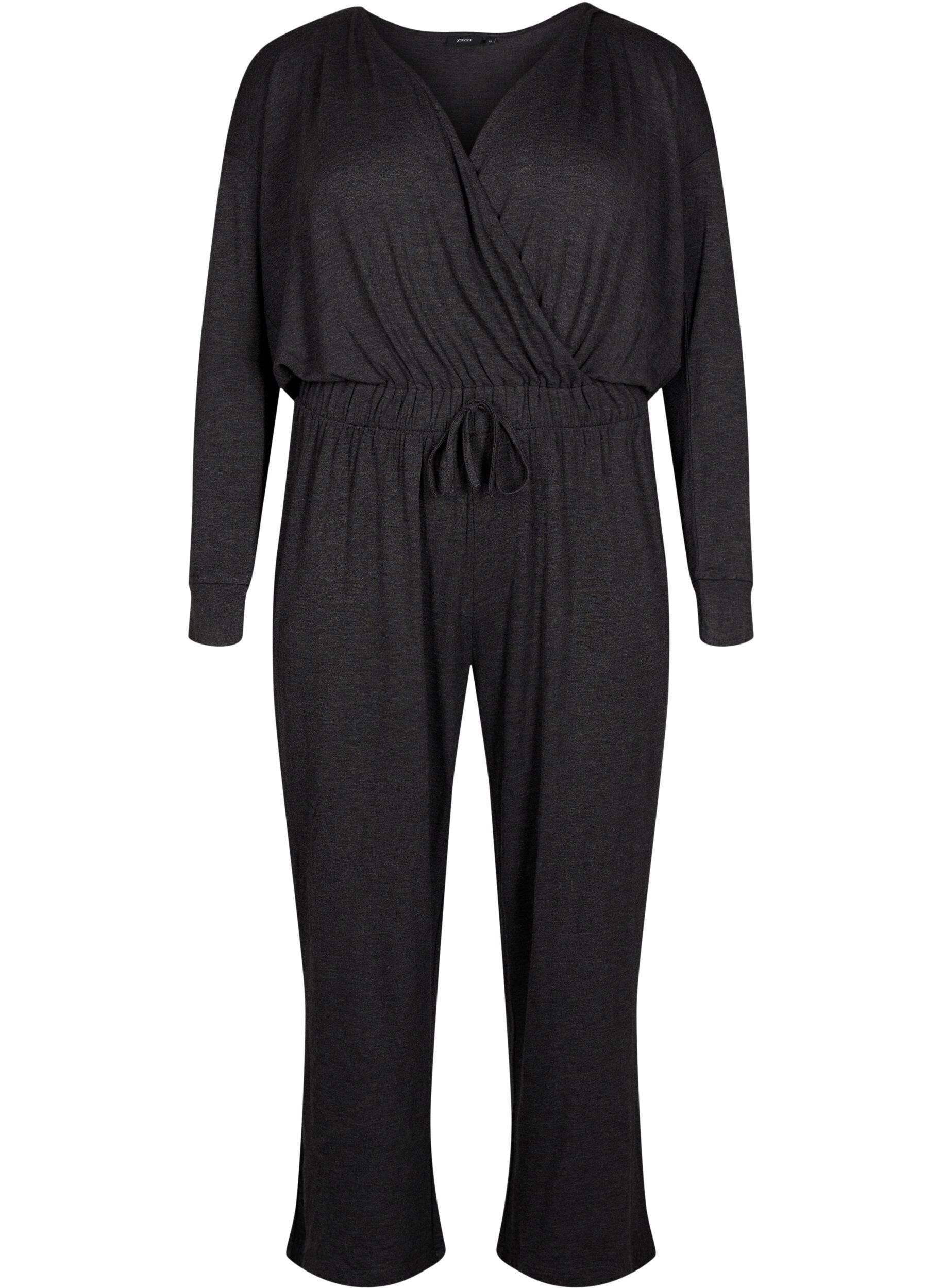 Zizzifashion Jumpsuit with wrap and ties, Dark Grey Melange, Packshot image number 0