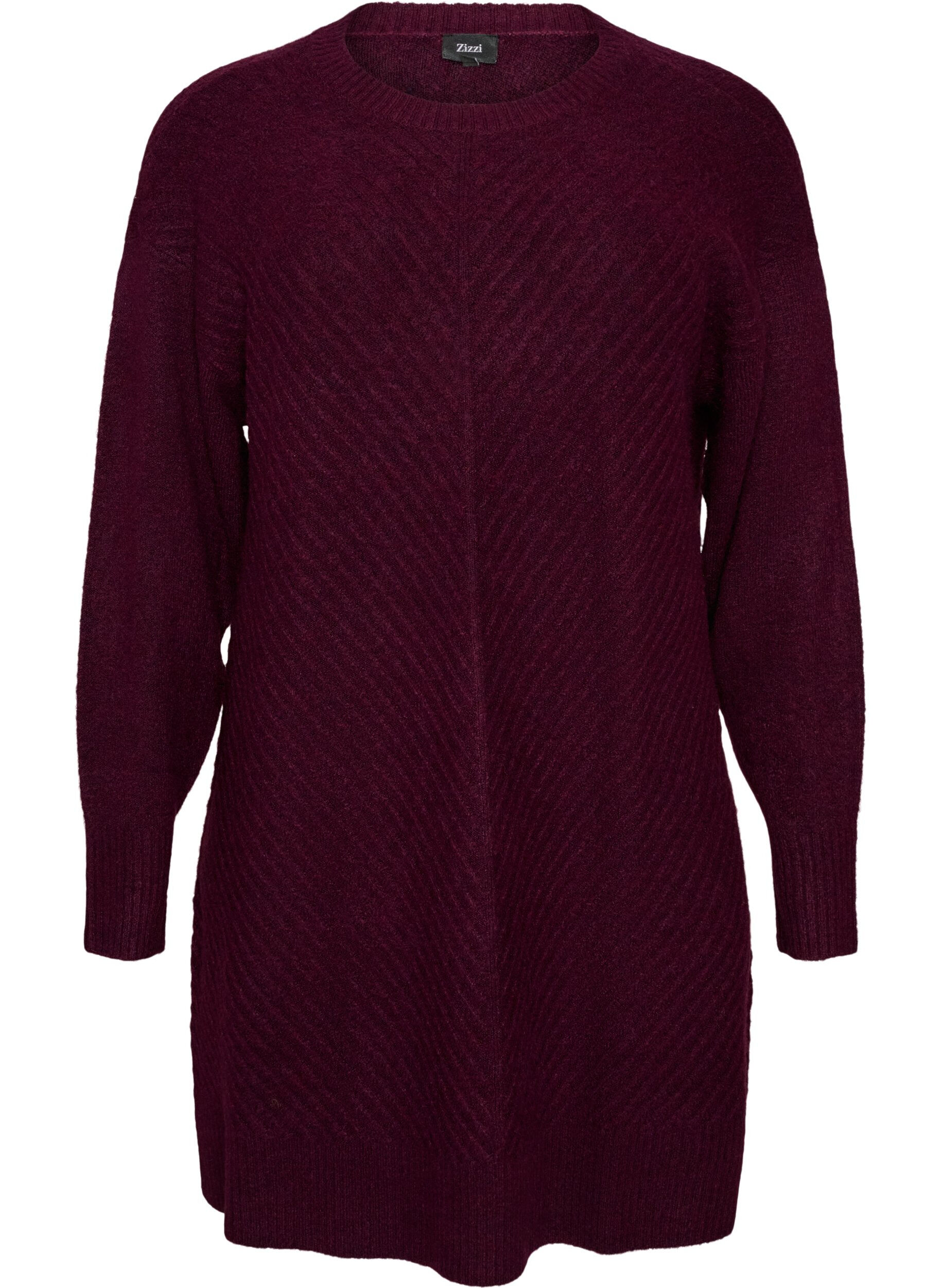 ZizzifashionShort knitted dress with a V-shaped textured pattern, Red, Packshot image number 0