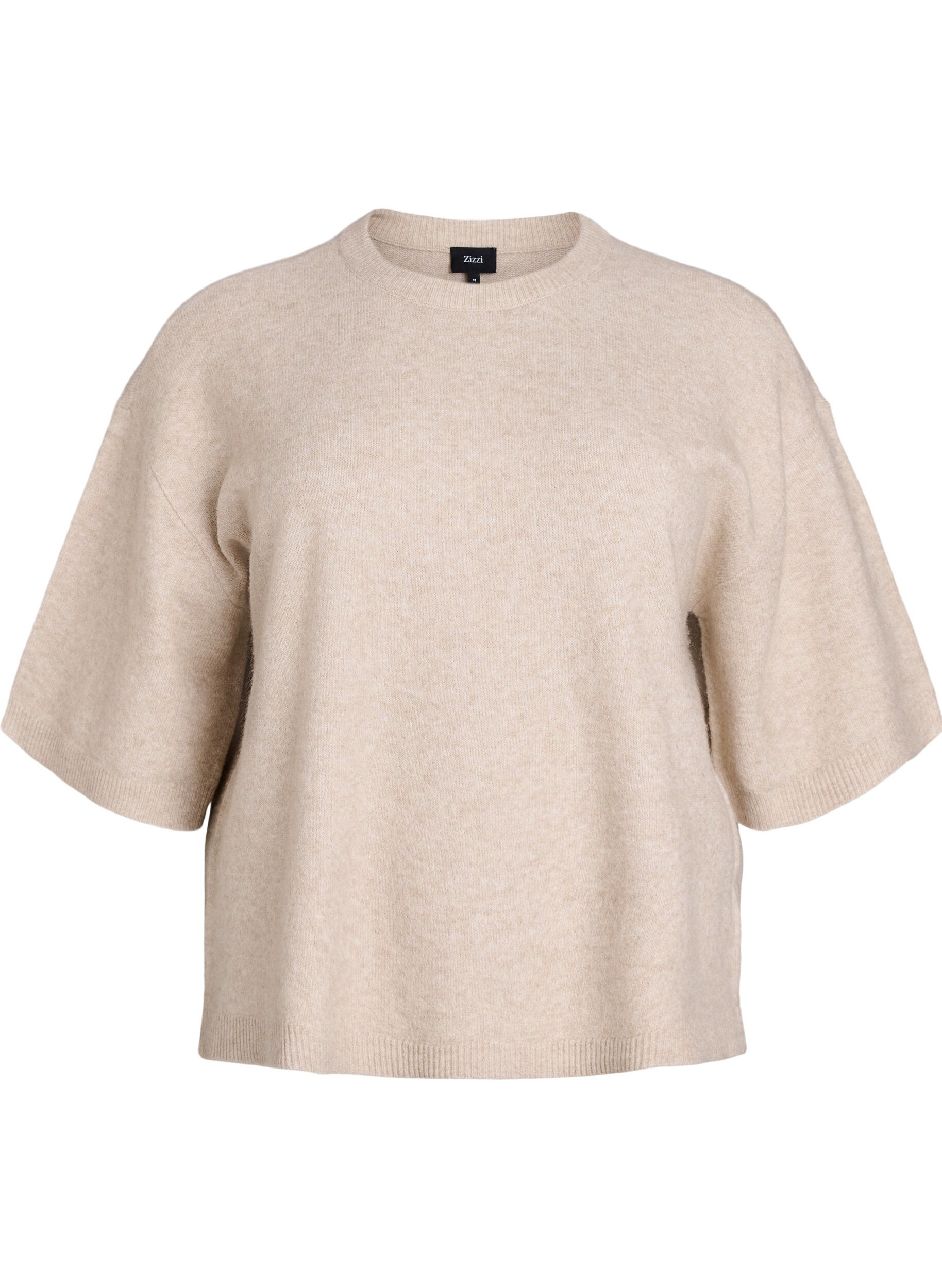 Zizzifashion Loose knitted blouse with short sleeves, Beige, Packshot image number 0