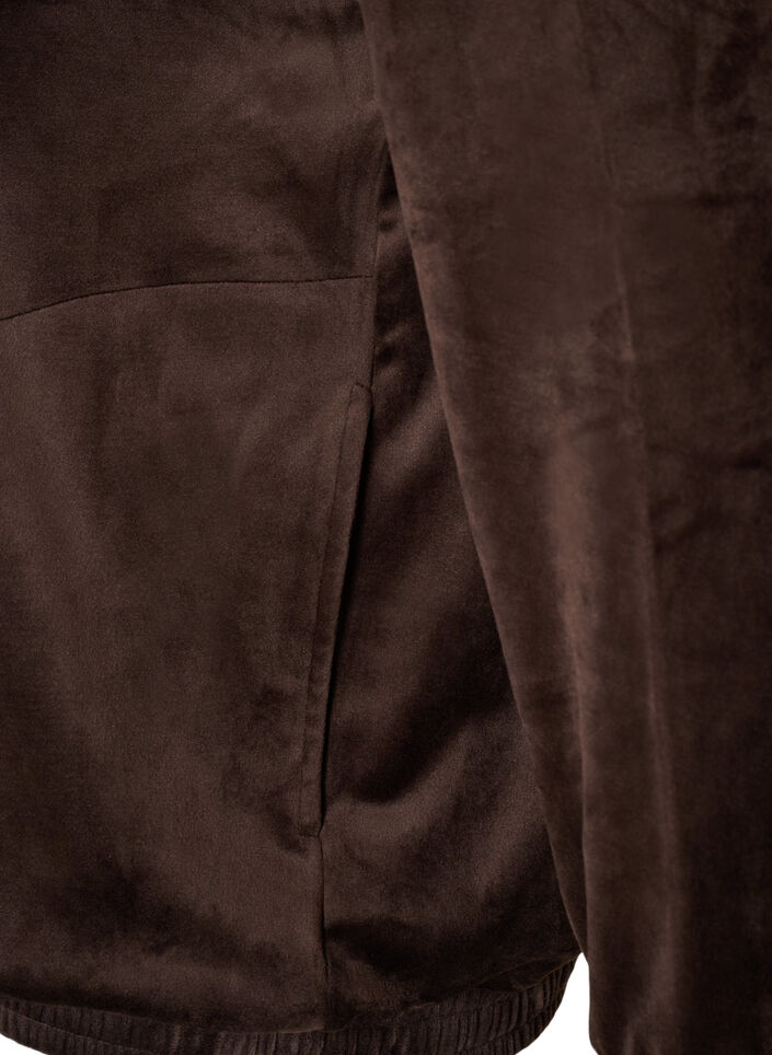 Soft velour cardigan with a zipper and high collar, Brown, Packshot image number 3