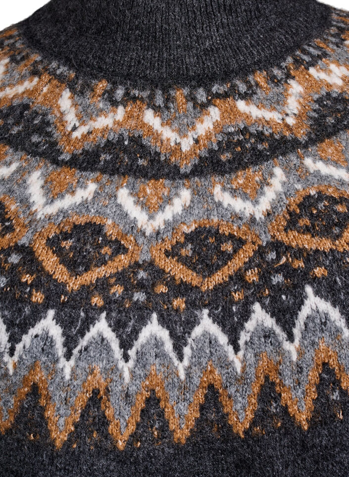 Knit blouse with pattern and high neck, Dark Grey, Packshot image number 2