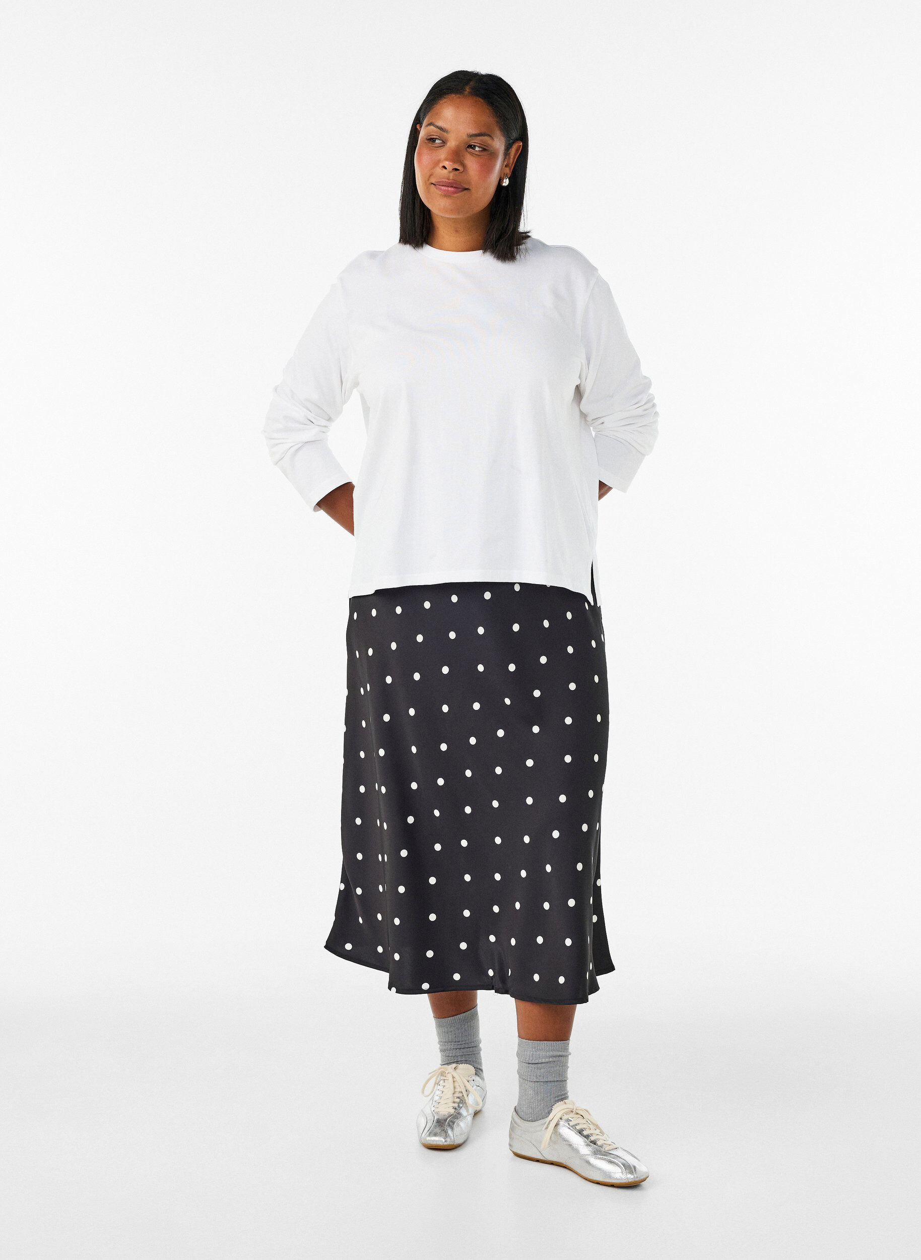 ZizzifashionSatin midi skirt, Black, Model image number 0
