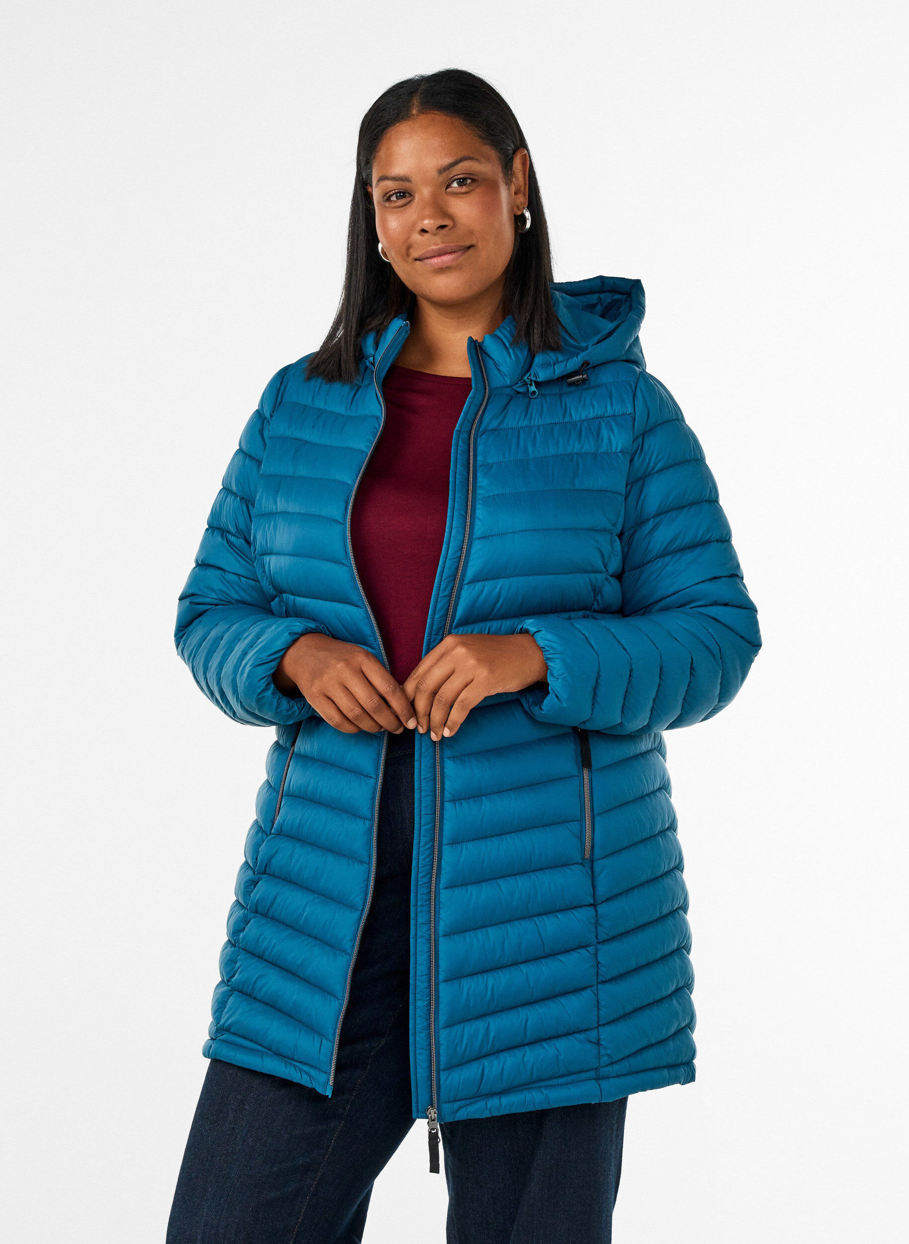 ZizzifashionLightweight jacket with pockets and detachable hood, Petrol, Model image number 0