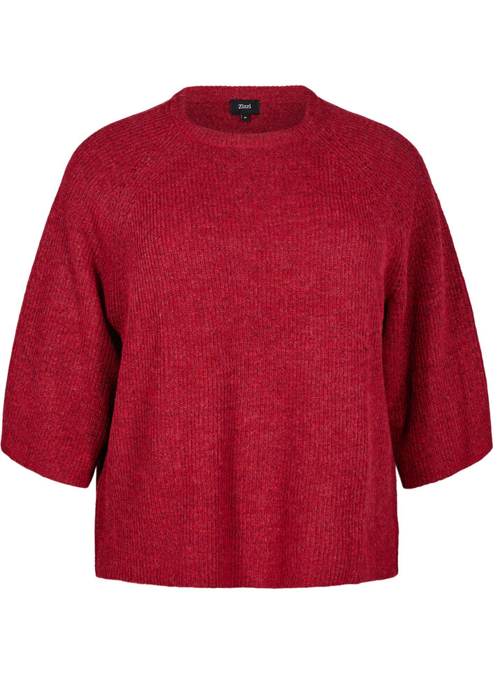 Ribbed jumper with 3/4 sleeves, Red, Packshot image number 0