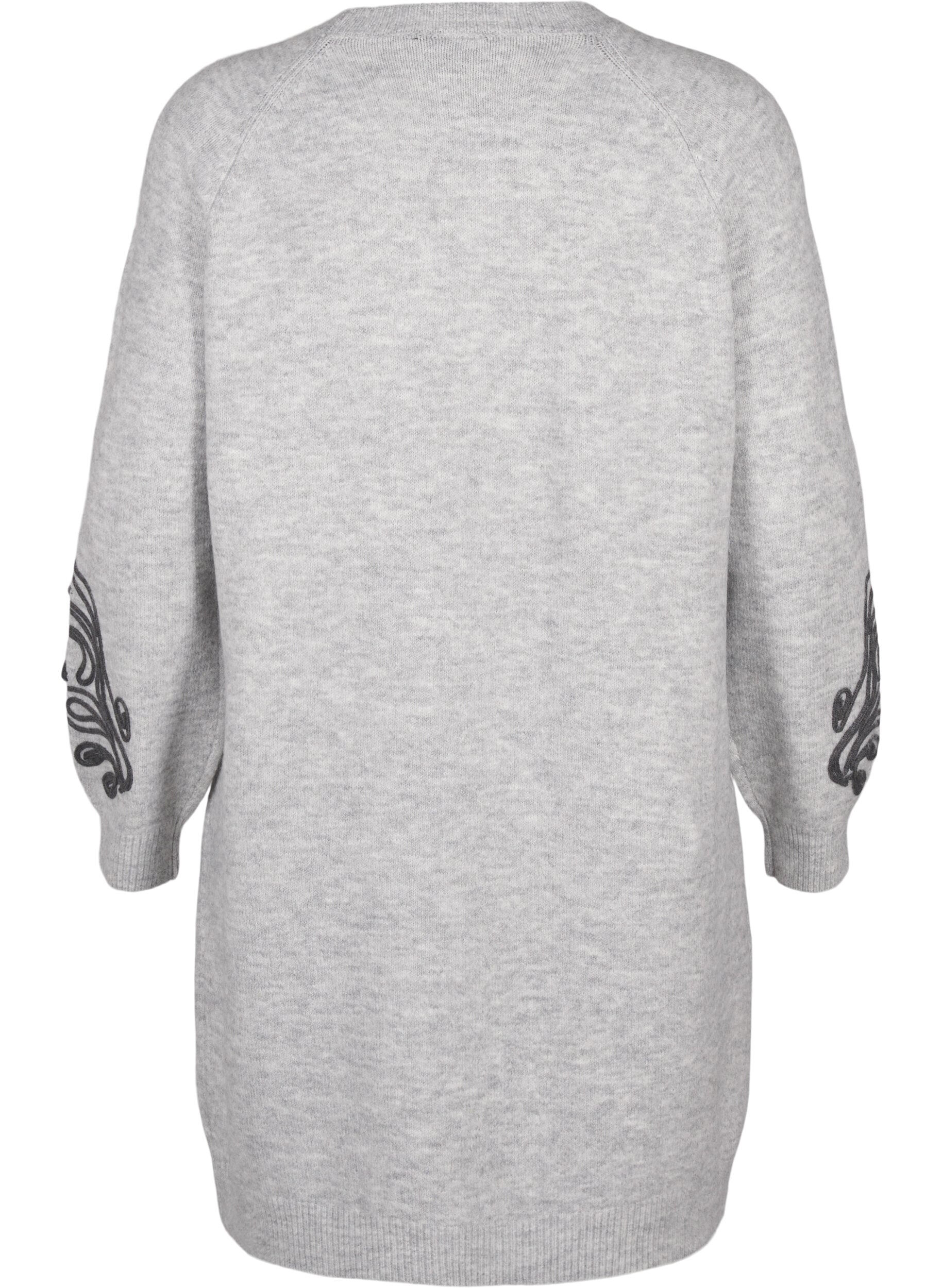 Zizzifashion Knitted dress with decoration, Light Grey Melange, Packshot image number 1