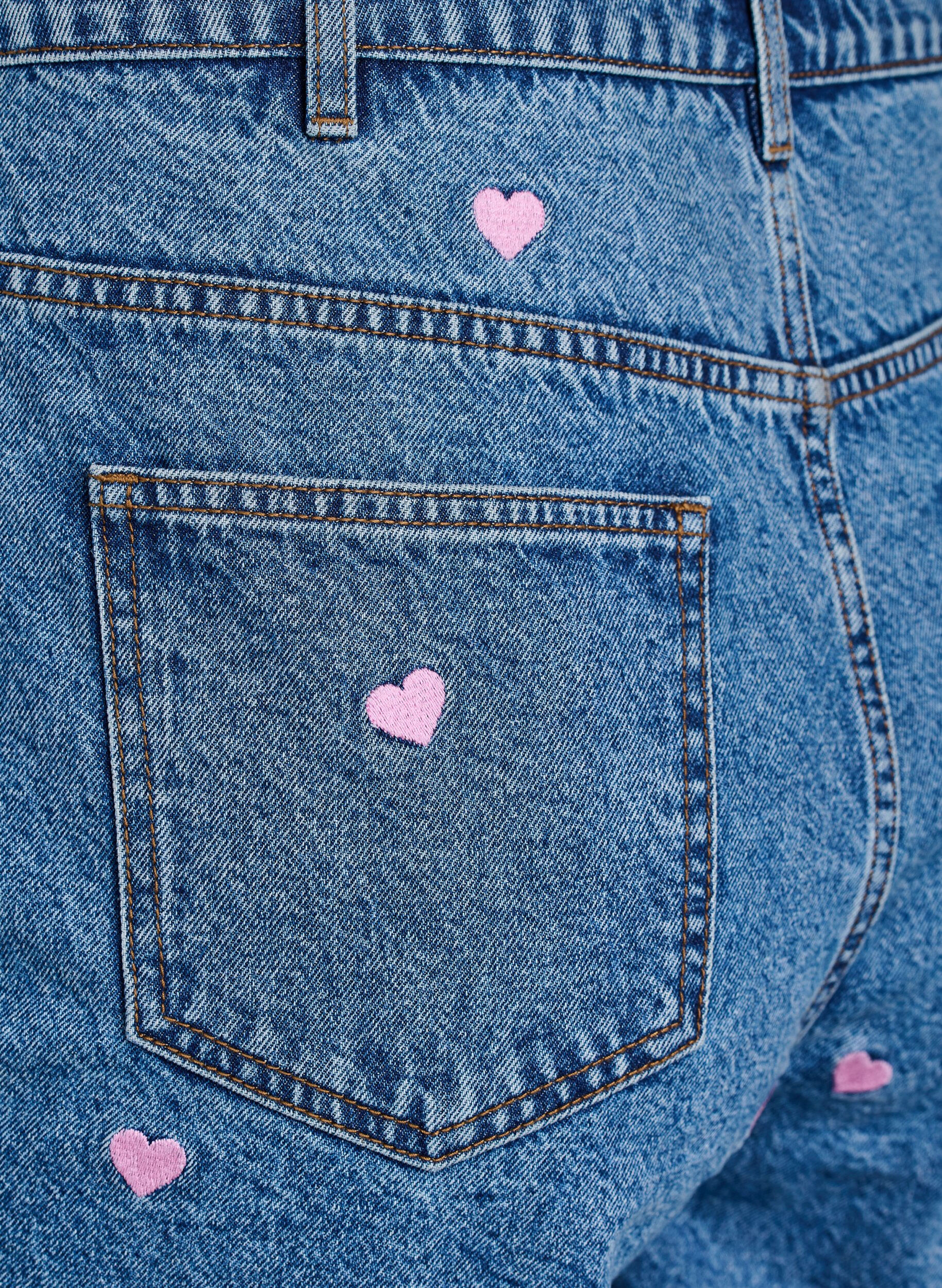 Zizzifashion High-waist denim shorts with embroidered hearts, Light Blue, Packshot image number 3