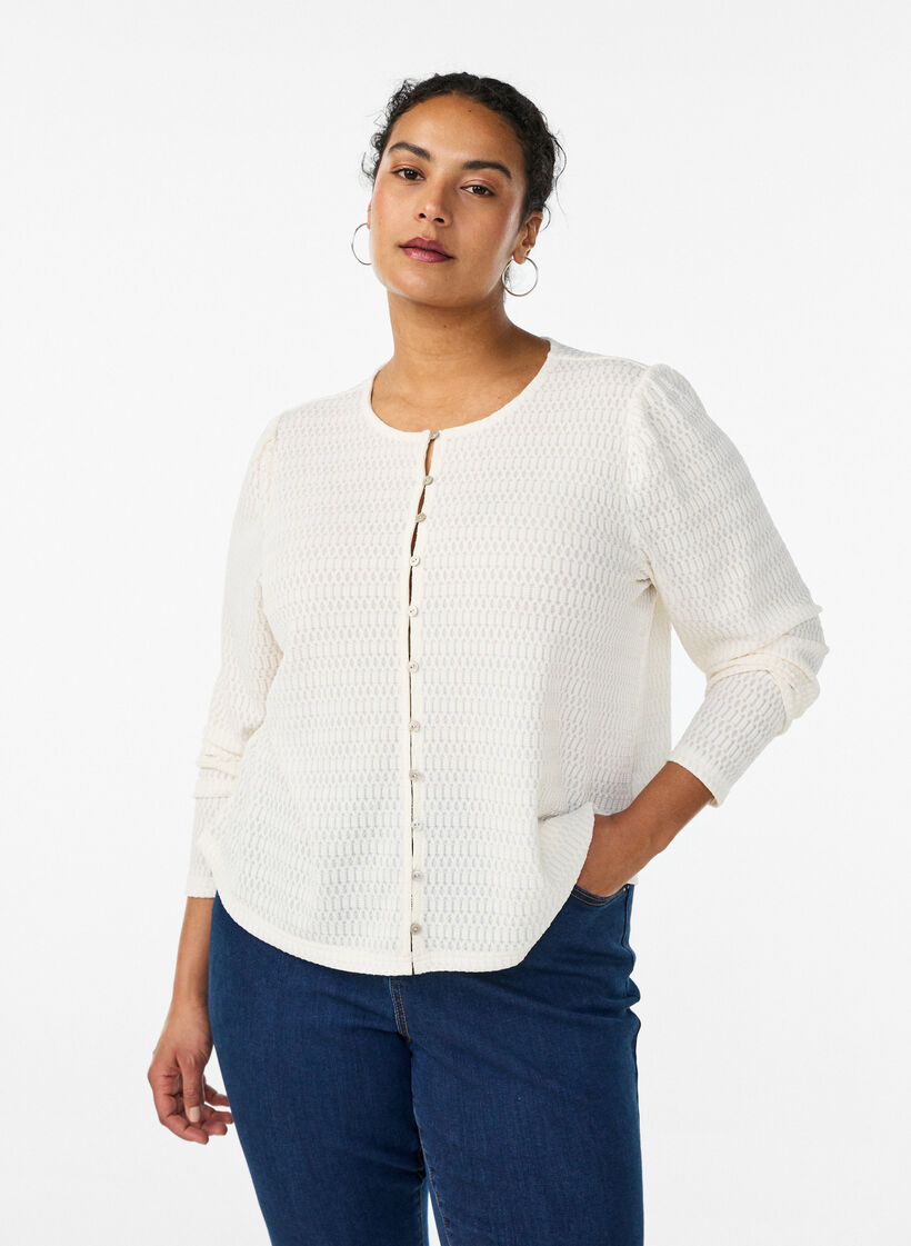 Blouse with textured pattern and button fastening, Vanilla, Model image number 0
