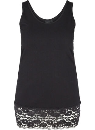 Cotton Top with Lace Edge, Black, Packshot image number 0