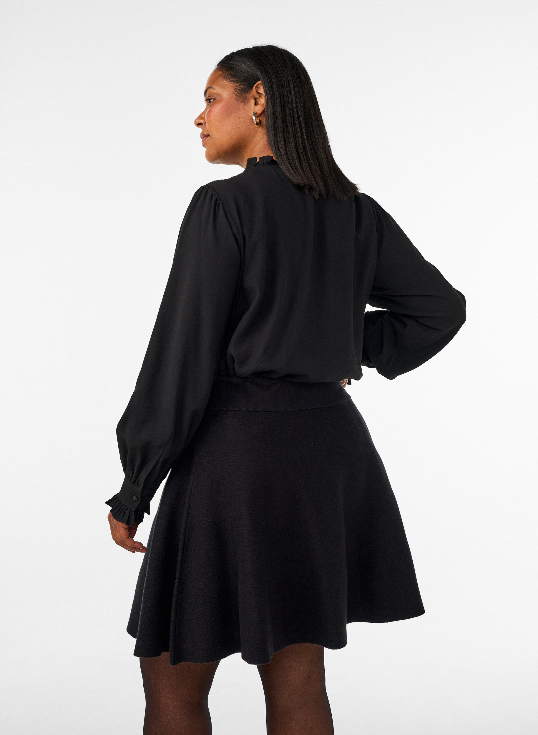 ZizzifashionShort knitted A-line skirt, Black, Model image number 2