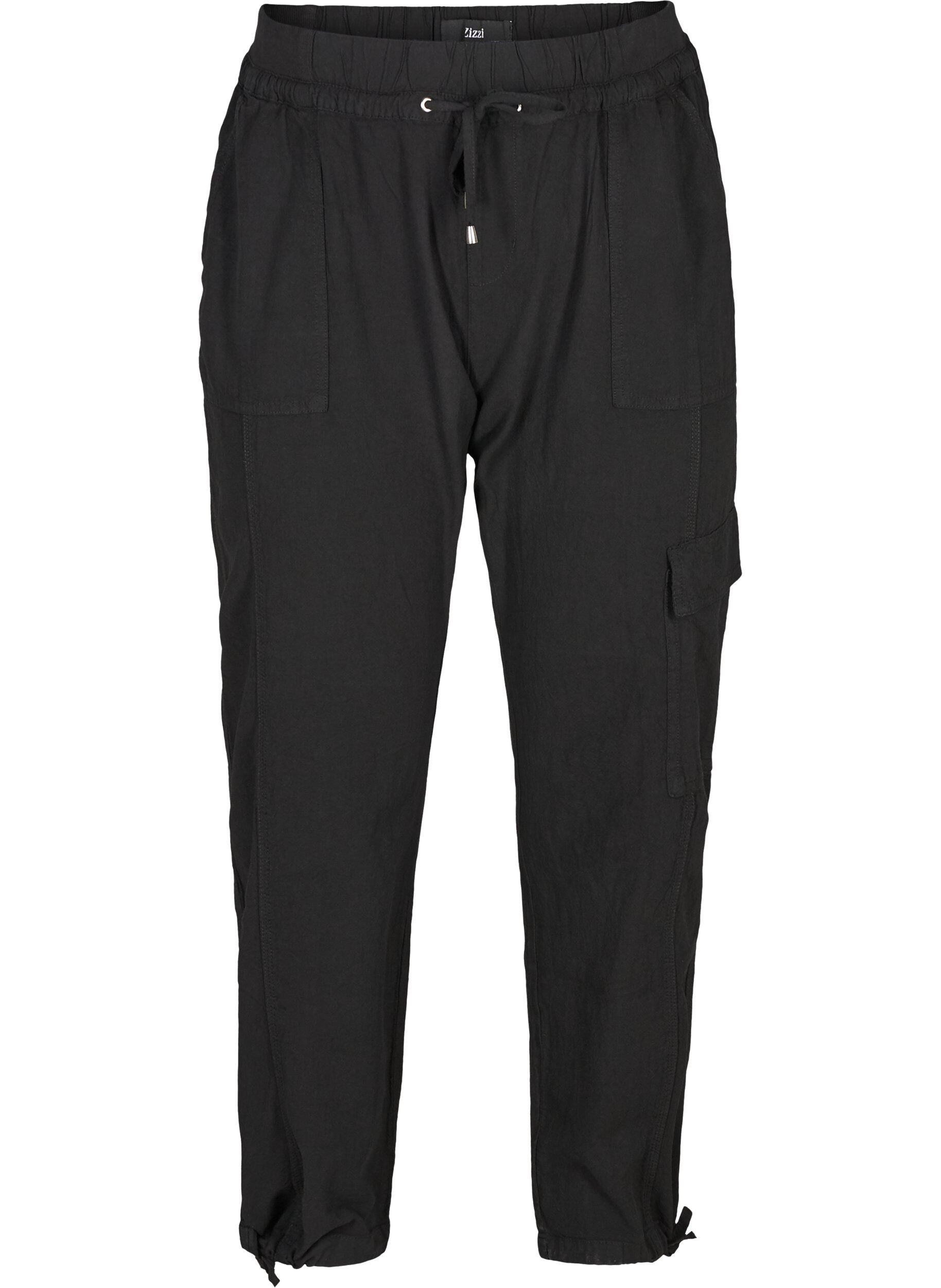 Zizzifashion Loose cargo trousers in cotton, Black, Packshot image number 0