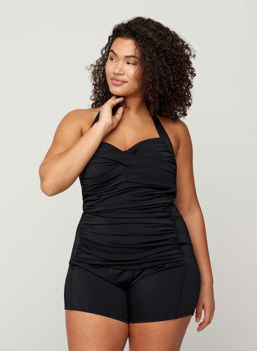 Swimsuit with legs and draping, Black, Model image number 0