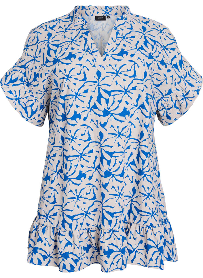 Tunic with V-neck and ruffle details, Blue, Packshot image number 0