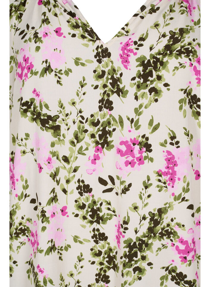 Viscose blouse with short sleeves, Green Pink AOP, Packshot image number 2