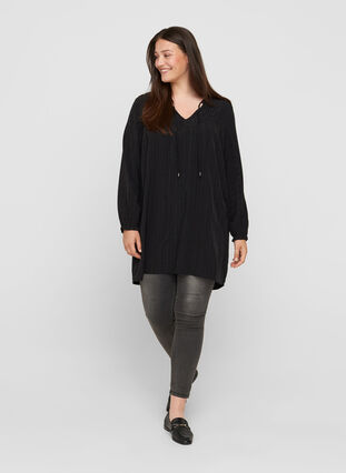 Long-sleeved tunic with tie detail, Black, Model image number 2