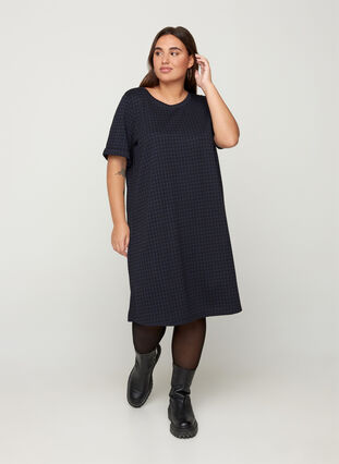 Checkered dress with short sleeves, Navy, Model image number 2