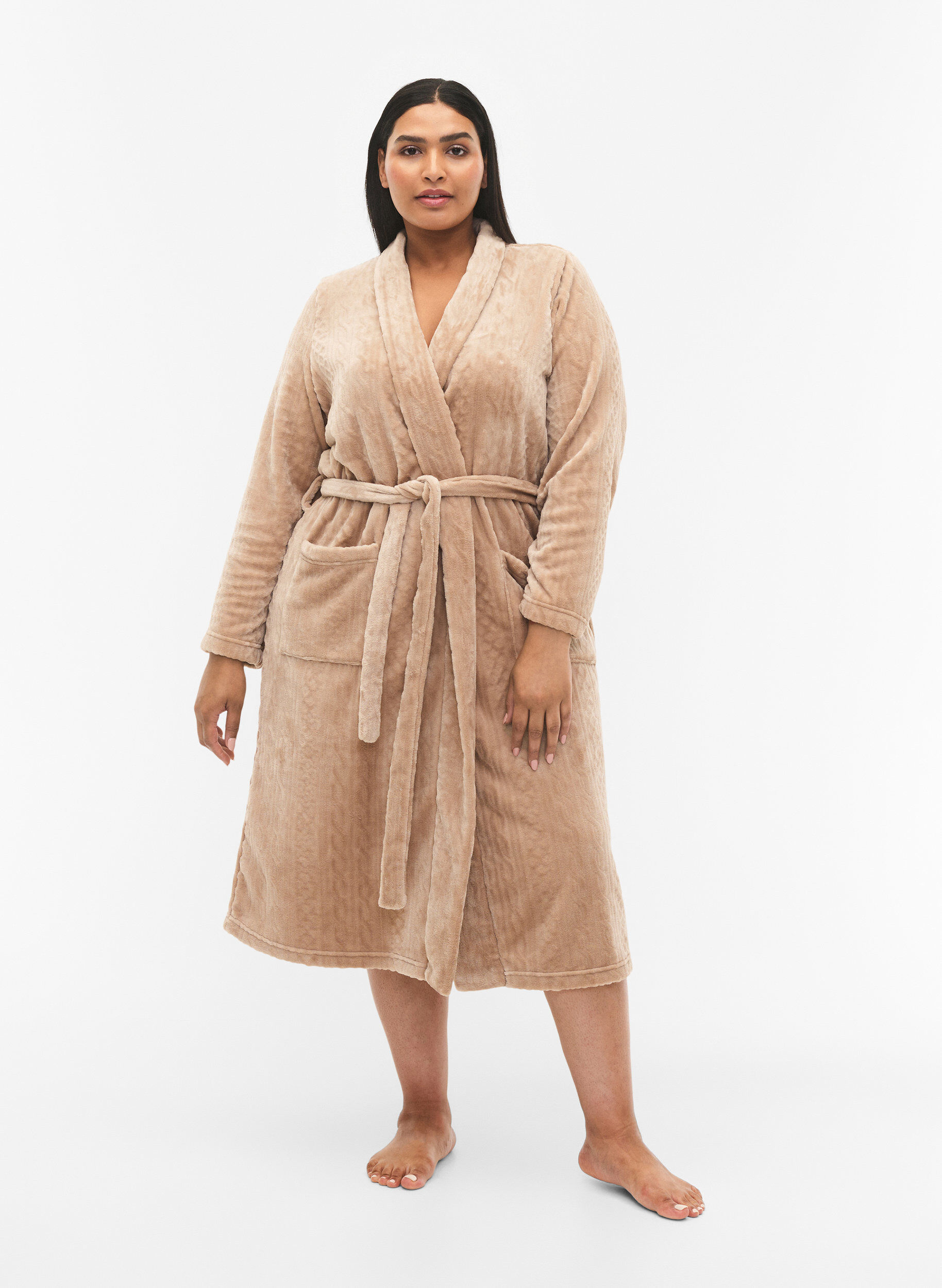 Zizzifashion Dressing gown with pockets, Natural, Model image number 2