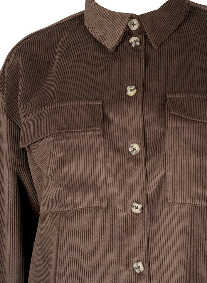 Long sleeve velvet shirt with chest pockets, Java, Packshot image number 2