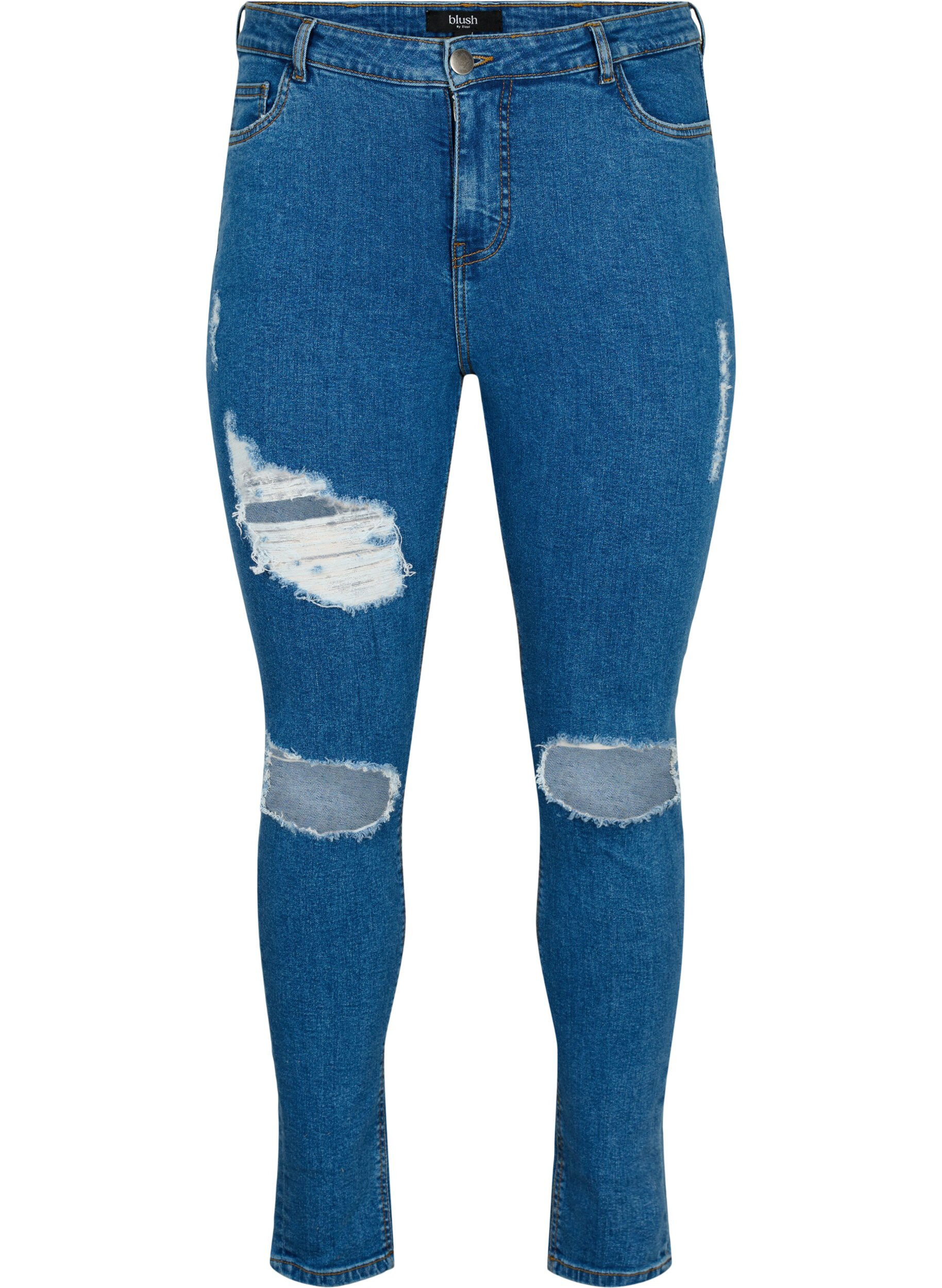 Zizzifashion Tight-fitting jeans with rip details, Blue denim, Packshot image number 0